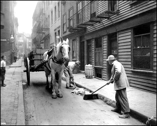 Italian workmen cleaning Boston streets