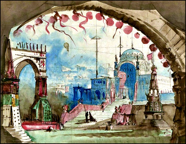 Stage set design by Henri Robecci, Juglaris's first French employer