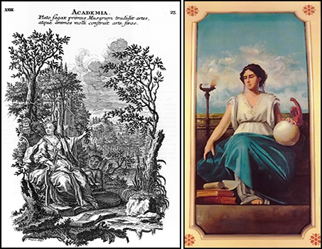 For the Muse of Education Juglaris borrowed symbolic elements, including a monkey