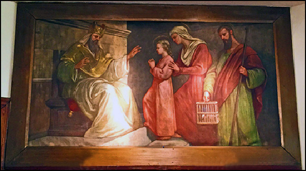 Presentation of Jesus at the Temple, mantel painting by Juglaris, Franklin Federated Church