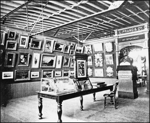 Louis Prang and Company Showroom in Boston, displaying fine art paintings