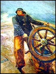 Painting of Man at the Wheel, by Augustus W. Buhler