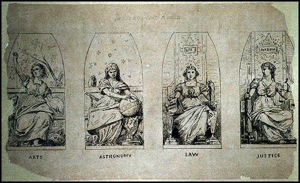 Juglaris's preliminary sketch for the Michigan Capitol muses