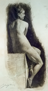 Seated female nude, by Juglaris